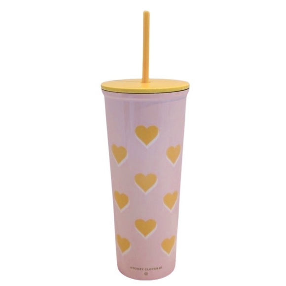Stoney Clover Lane Pink Hearts Metal Tumbler with Heart Straw Sippy Travel Cup - Picture 1 of 6